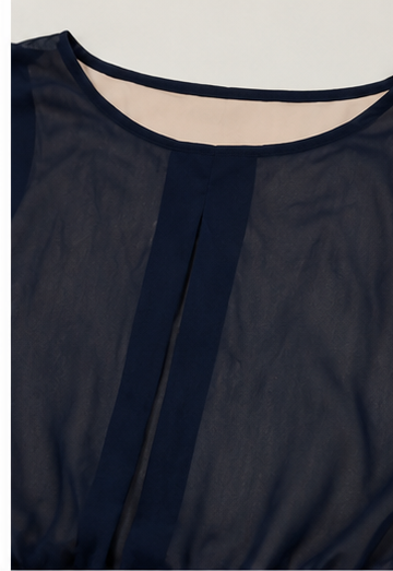 Vestido Elegante con Falda de Encaje – Azul Marino