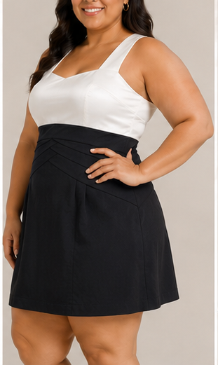 Vestido Bicolor de Tirantes Anchos – Blanco y Negro