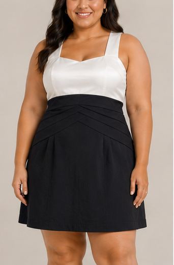 Vestido Bicolor de Tirantes Anchos – Blanco y Negro