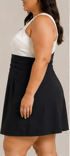 Vestido Bicolor de Tirantes Anchos – Blanco y Negro