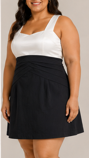 Vestido Bicolor de Tirantes Anchos – Blanco y Negro