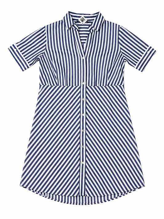 Vestido Camisero a Rayas – Azul y Blanco