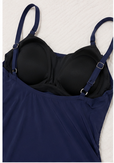 Vestido de Baño Enterizo con Falda Azul Marino