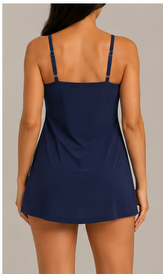 Vestido de Baño Enterizo con Falda Azul Marino