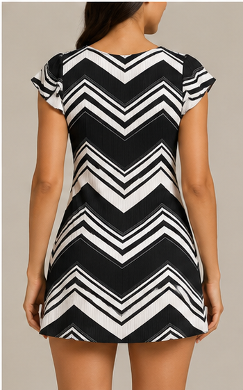 Vestido Estampado Chevron de Manga Corta