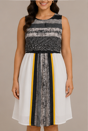 Vestido Midi Estampado con Corte en la Cintura