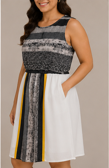 Vestido Midi Estampado con Corte en la Cintura