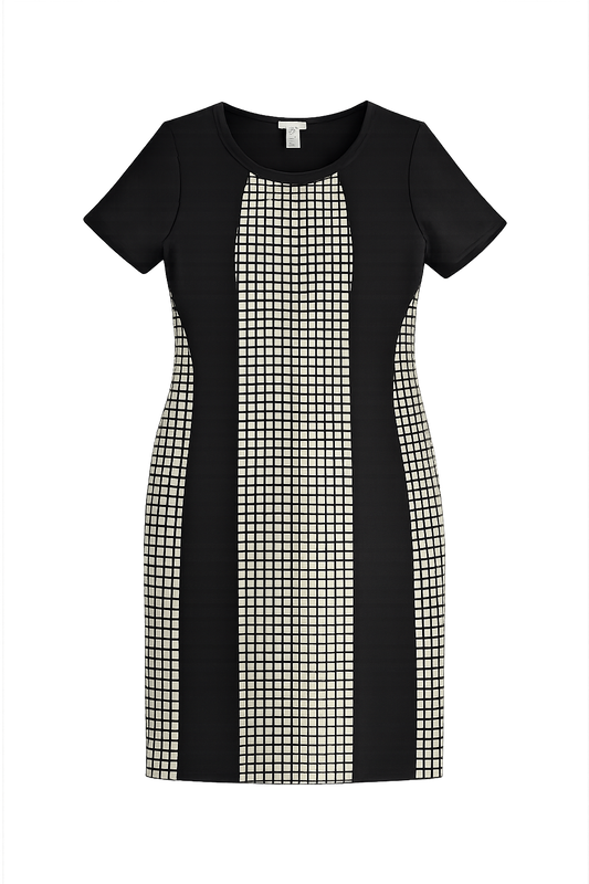 Vestido Entallado Bicolor con Diseño Geométrico