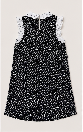 Vestido Negro Floral con Cuello Blanco