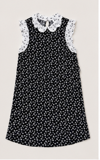 Vestido Negro Floral con Cuello Blanco