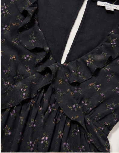Vestido Mini Floral de Manga Larga con Volantes