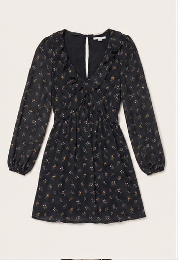 Vestido Mini Floral de Manga Larga con Volantes