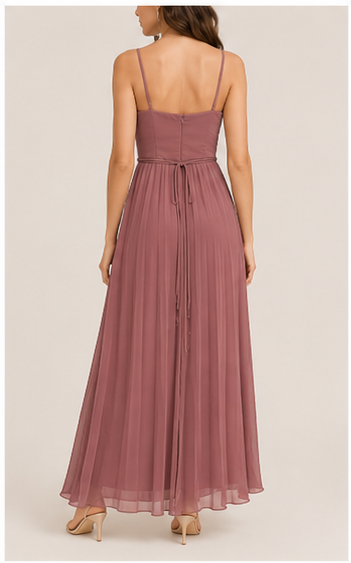 Vestido Largo Plisado con Tirantes – Color Rosa Palo