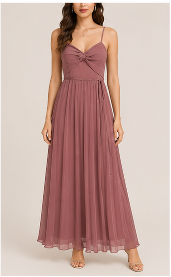 Vestido Largo Plisado con Tirantes – Color Rosa Palo