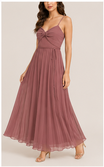 Vestido Largo Plisado con Tirantes – Color Rosa Palo