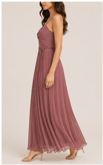 Vestido Largo Plisado con Tirantes – Color Rosa Palo