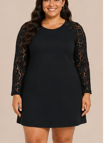 Vestido Negro con Mangas de Encaje