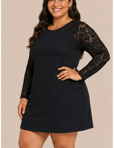 Vestido Negro con Mangas de Encaje
