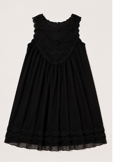 Vestido Negro con Detalles de Encaje