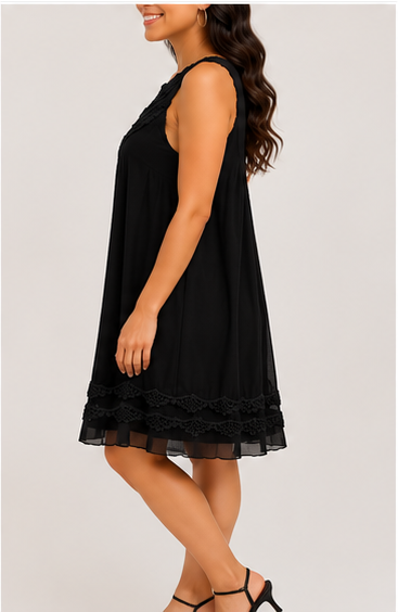 Vestido Negro con Detalles de Encaje