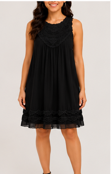Vestido Negro con Detalles de Encaje