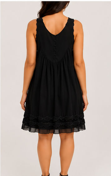 Vestido Negro con Detalles de Encaje