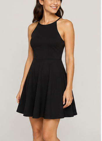 Vestido Negro Halter de Falda Acampanada