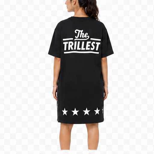 Vestido tipo camiseta con estampado de estrellas – Negro