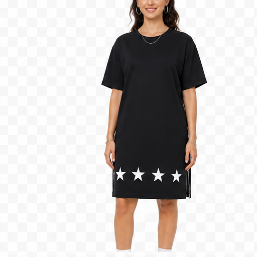 Vestido tipo camiseta con estampado de estrellas – Negro