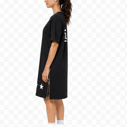 Vestido tipo camiseta con estampado de estrellas – Negro
