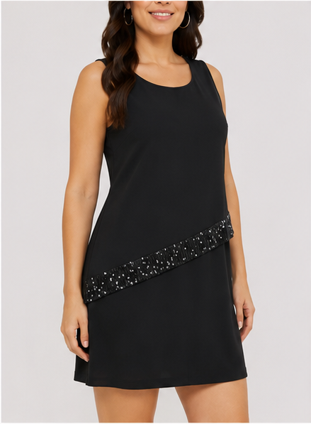 Vestido Corto sin Mangas con Lentejuelas – Color Negro