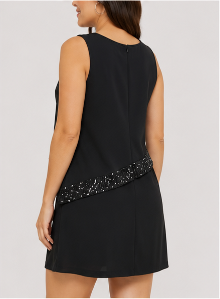 Vestido Corto sin Mangas con Lentejuelas – Color Negro