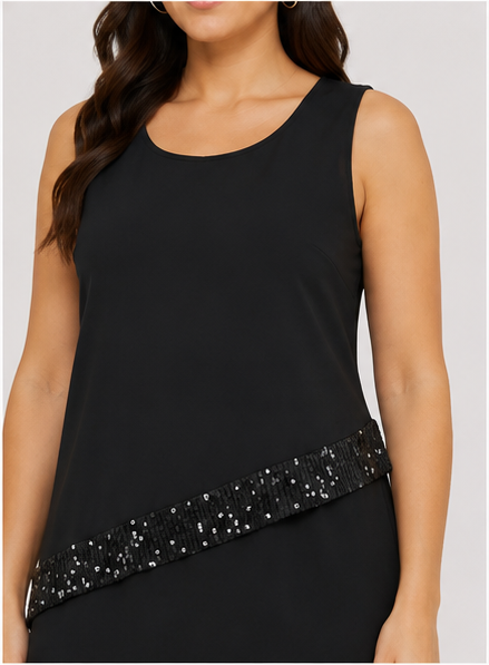 Vestido Corto sin Mangas con Lentejuelas – Color Negro