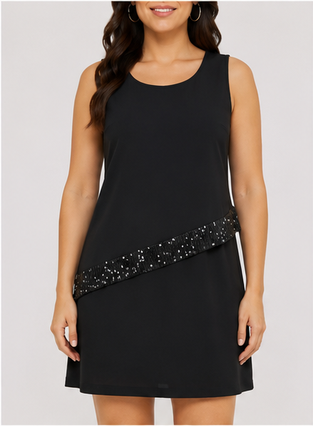 Vestido Corto sin Mangas con Lentejuelas – Color Negro