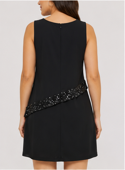 Vestido Corto sin Mangas con Lentejuelas – Color Negro
