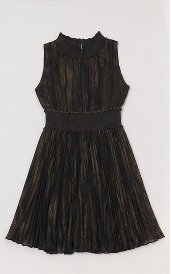 Vestido corto plisado con cintura elástica