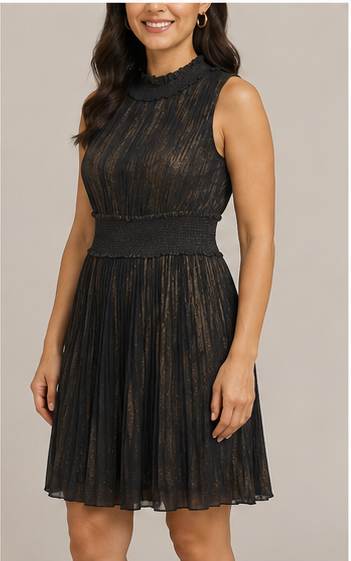 Vestido corto plisado con cintura elástica