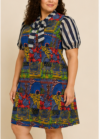Vestido Multicolor Estampado con Lazo