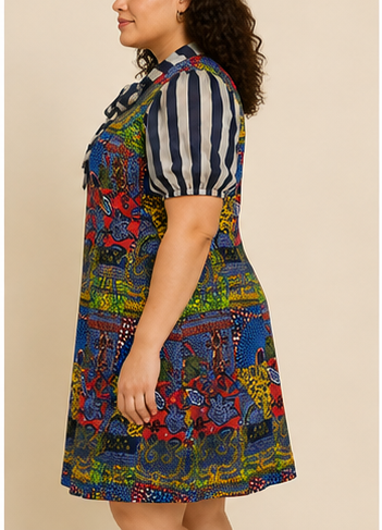 Vestido Multicolor Estampado con Lazo