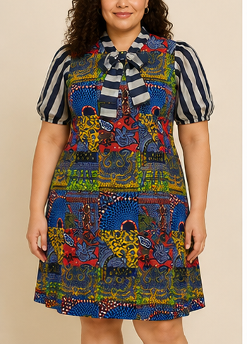 Vestido Multicolor Estampado con Lazo
