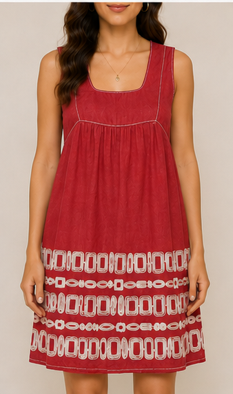 Vestido Mini Sin Mangas con Bordado Geométrico
