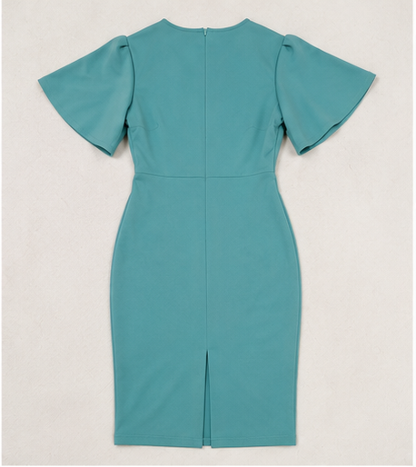 Vestido Midi Entallado con Mangas Acampanadas
