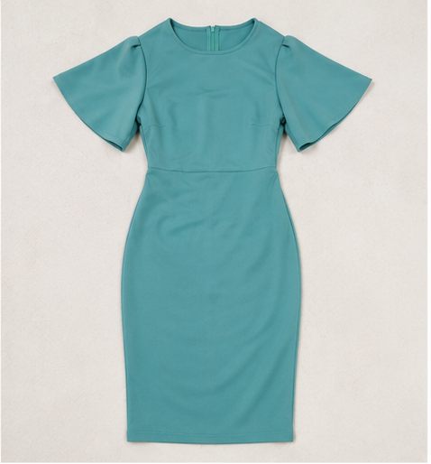 Vestido Midi Entallado con Mangas Acampanadas