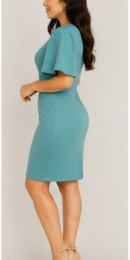 Vestido Midi Entallado con Mangas Acampanadas
