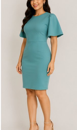 Vestido Midi Entallado con Mangas Acampanadas