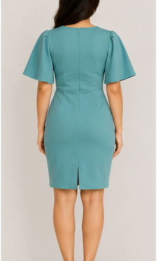 Vestido Midi Entallado con Mangas Acampanadas