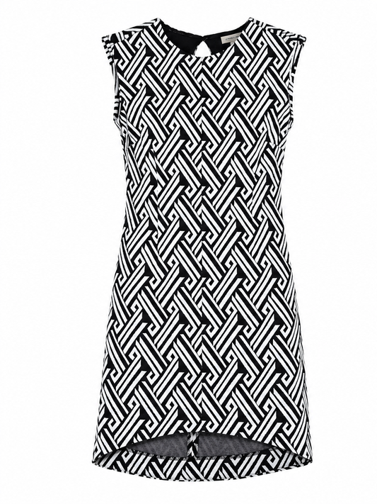 Vestido Corto Estampado Geométrico – Blanco y Negro