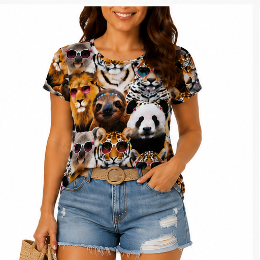 Blusa Estampada de Animales – Manga Corta