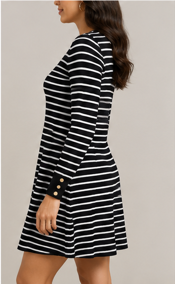 Vestido de Manga Larga con Rayas Horizontales