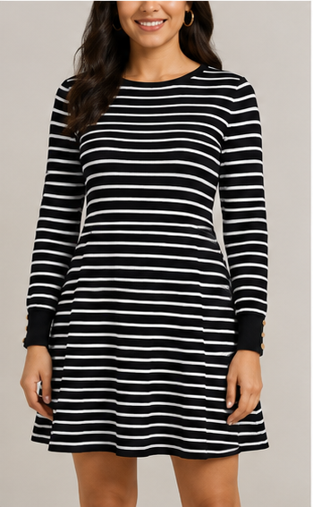 Vestido de Manga Larga con Rayas Horizontales